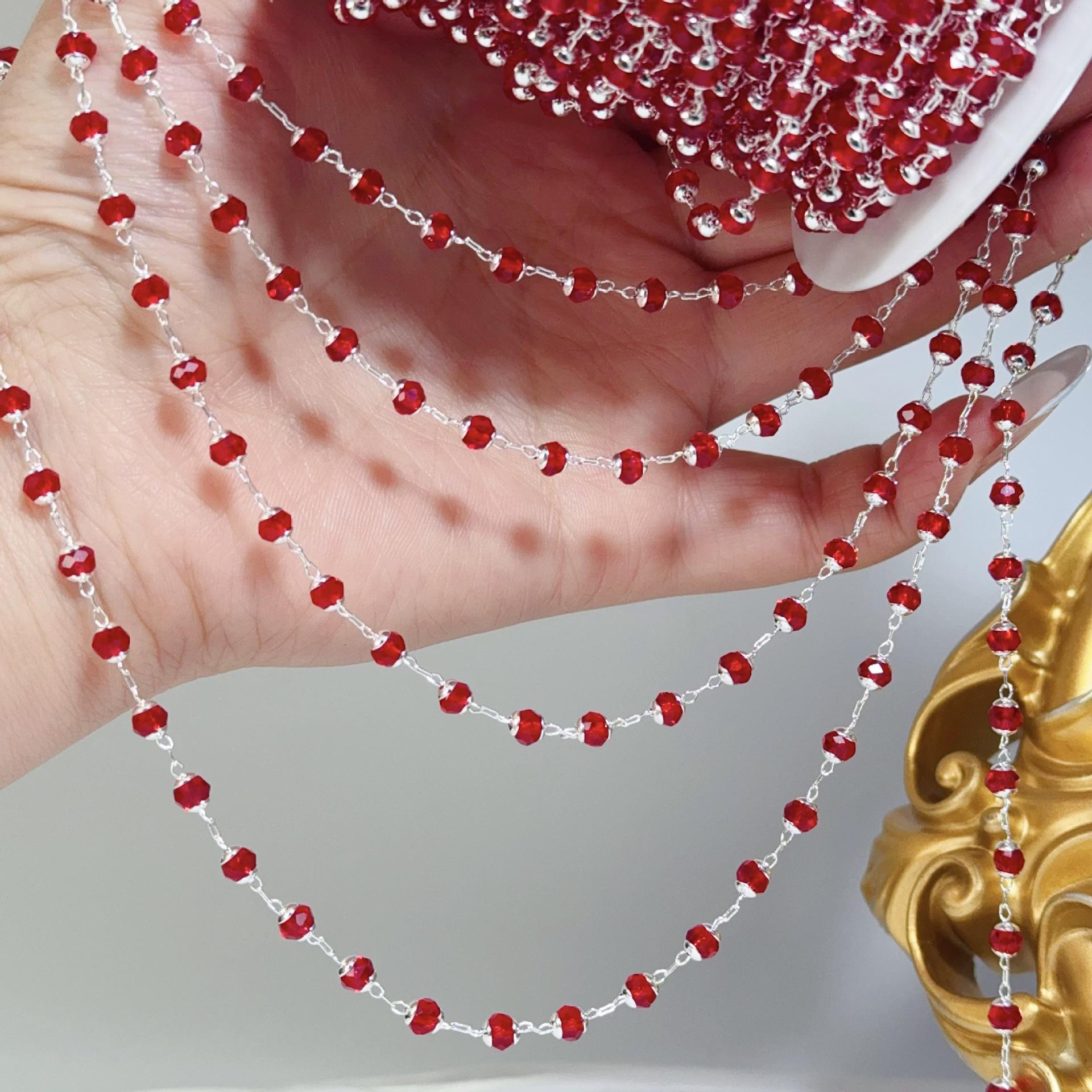 

0.5/1/2M 4mm Red Round Rhinestone Copper Chains For DIY Ancient Hanfu Style Tassel Chains Jewelry Findings Clothing Accessories 0.5meter