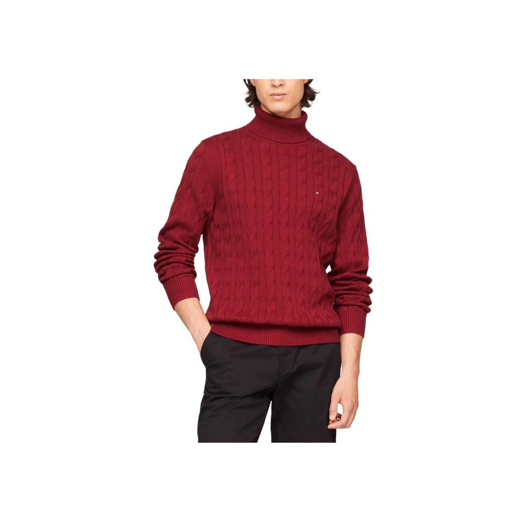 Tommy Hilfiger Comfortable Solid Color Ribbed Fitted Pullover Long Sleeve Turtleneck Sweater Men Sweater Red 78JB411-601