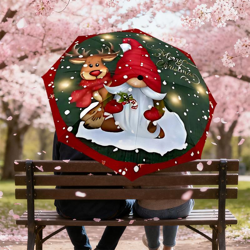 1PC Christmas Gnome Umbrella-8-Rib Reinforced, Automatic Open, Lightweight & Durable, Cute Fashion Accessory for Outdoor-W147