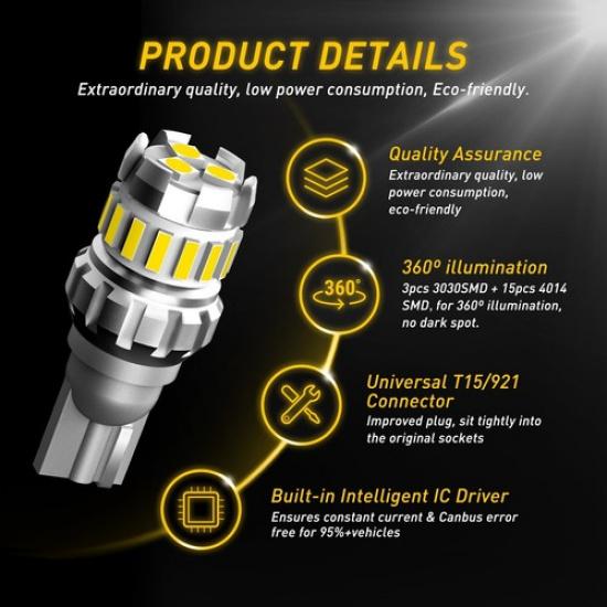 6500K White 912 921 LED Backup Reverse Light Bulbs For Silverado Sierra 1500 EA
