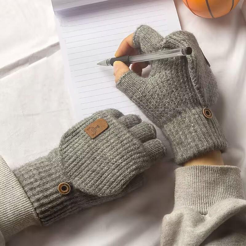 1Pair Knitted Fingerless Gloves Winter Thicken Warm Touch Screen Gloves For Men Women Warm Half Finger Thickened Gloves Gifts