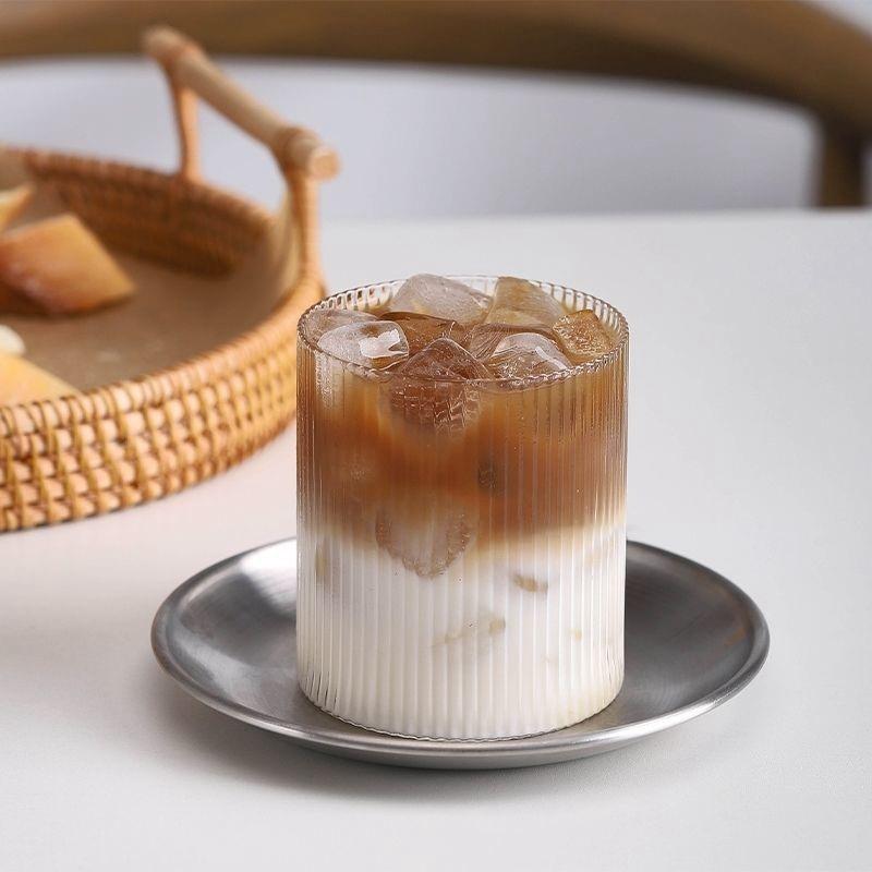 Coffee Glass Cup Japanese Striped Heat-Resistant Milk Coffee  Glass Mug Transparent Water Drinking Cup Kitchen Decor Water Glass