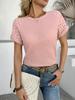 Elegant V-Neck Lace Women's Knitted Top Casual Loose-Fit T-Shirt Summer Patchwork Short Sleeve Tops