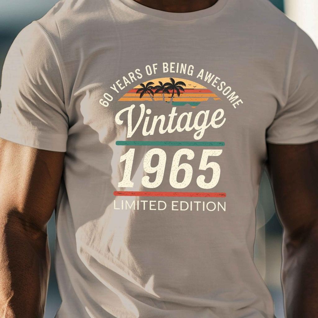 Mens Cotton Fashionable Casual Loose 60 Year Great Printed Tshirt Round Neck Short Sleeved Vintage 1965 Print Tshirt Cotton