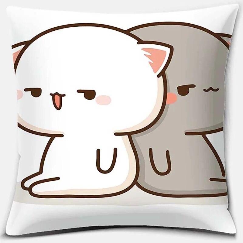 45x45cm Cartoon Cute Pillowcase Mocha Mochi Peach Cat   Sofa Car Decoration   Home