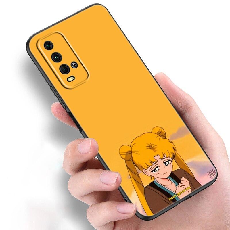 Japan Anime Moon Cartoon Cat Silicone Phone Case For Xiaomi Redmi Note 11 10 9 8 Pro 11T 10T 10S 9S 8T 9 9A 9C 9T Black Cover