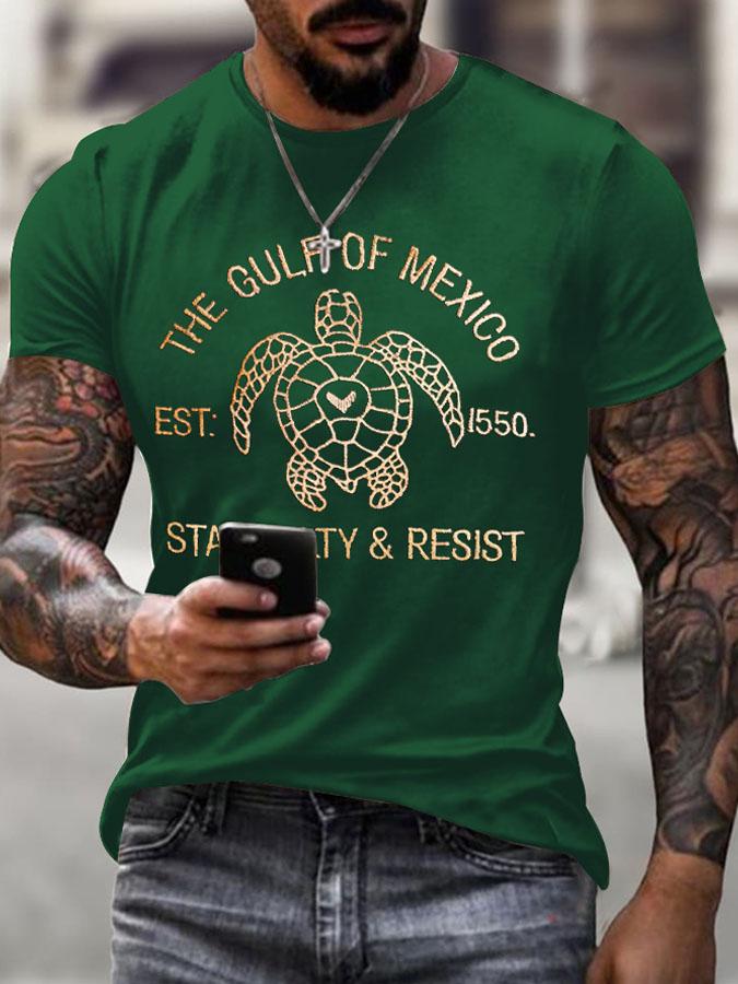 Mens Gulf Of Mexico Print T Shirt Summer Holiday Short Sleeve TShirts Casual Tops Tees New