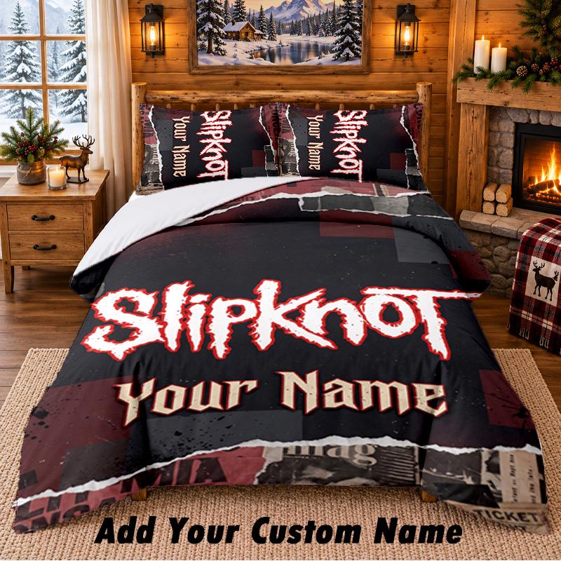 Slipknot Pattern Bedding 3Pcs Set Custom Name, Bed Sheet And Pillowcases For Home Bedroom