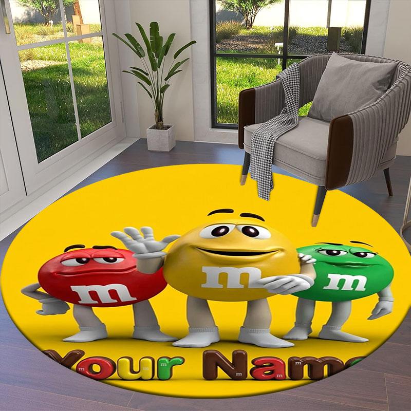 M&M's Custom Name Round Area Rug,Carpet Rug for Living Room Bedroom Sofa Playroom Decor,Non-slip Floor Mat