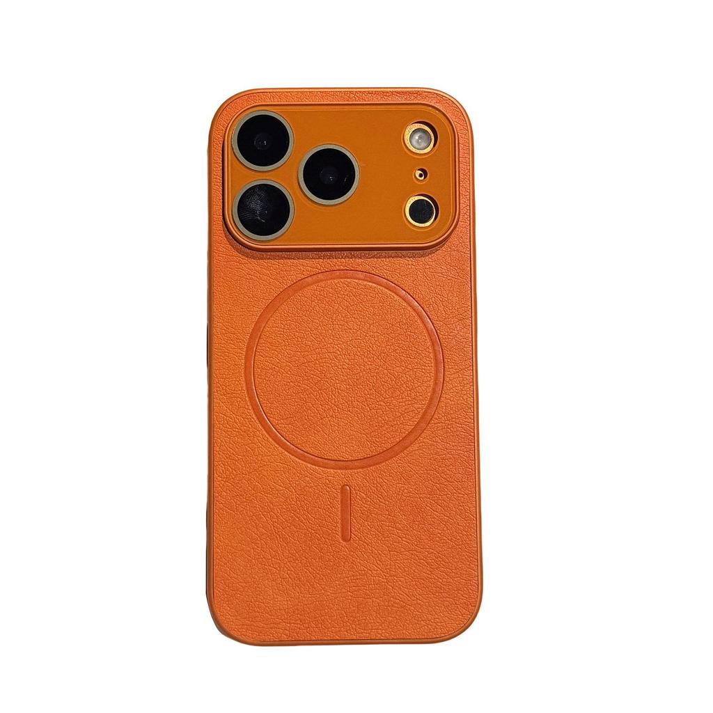 Magnetic Leather Texture Phone Case with Lens Film for iPhone 16 Pro Max