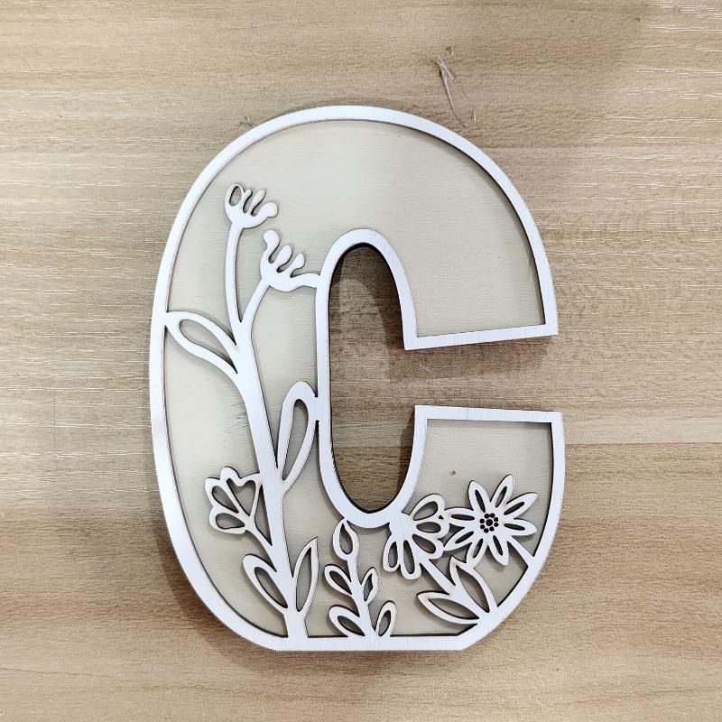 26pcs Wooden Alphabet Letters Wall Decor Set, Engraved Floral Pattern, Home Craft Ornaments, Elegant Display for Living Room