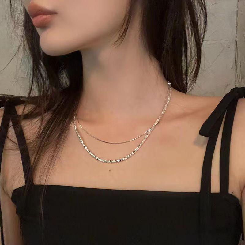 NK-28 Titanstahl Silber Choker: High-End Luxus Damen Schlüsselbeinkette, Neuer Internet-Promi-Stil.