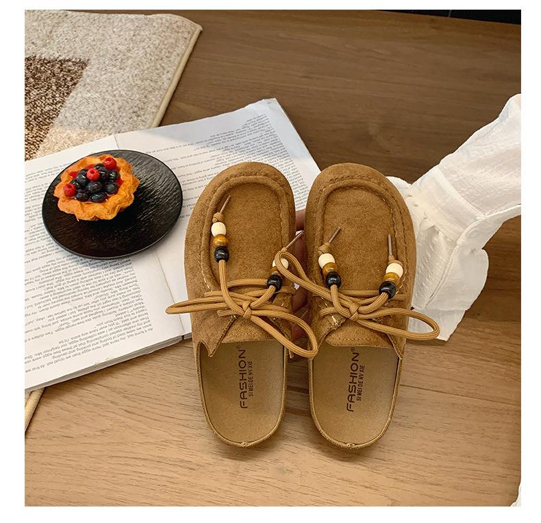 Selfie picture autumn popular fashion fringed beaded Boken slippers thick-soled bag head half drag lazy slippers women's shoes trend
