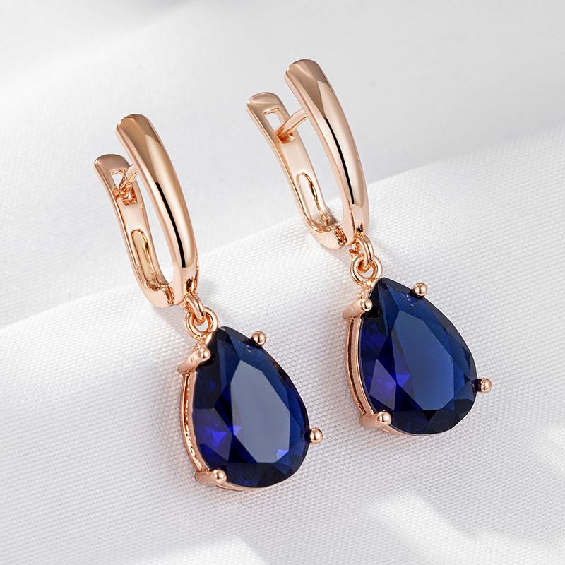 New Water Drop Dark Blue Long Dangle Earrings For Women  Rose Gold Color Natural Zircon Wedding Earrings Daily Jewelry