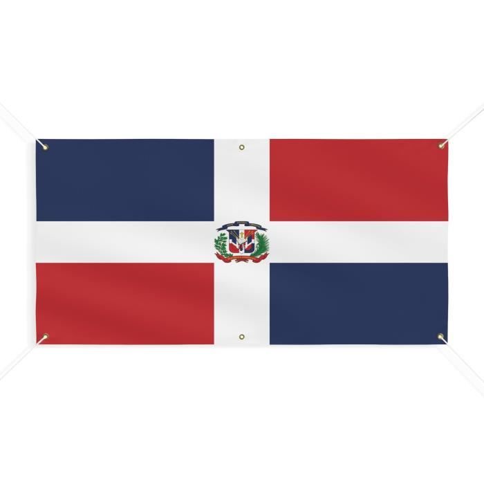 Bannière Drapeau de la République dominicaine 6 Oeillets 160x320cm en polyester