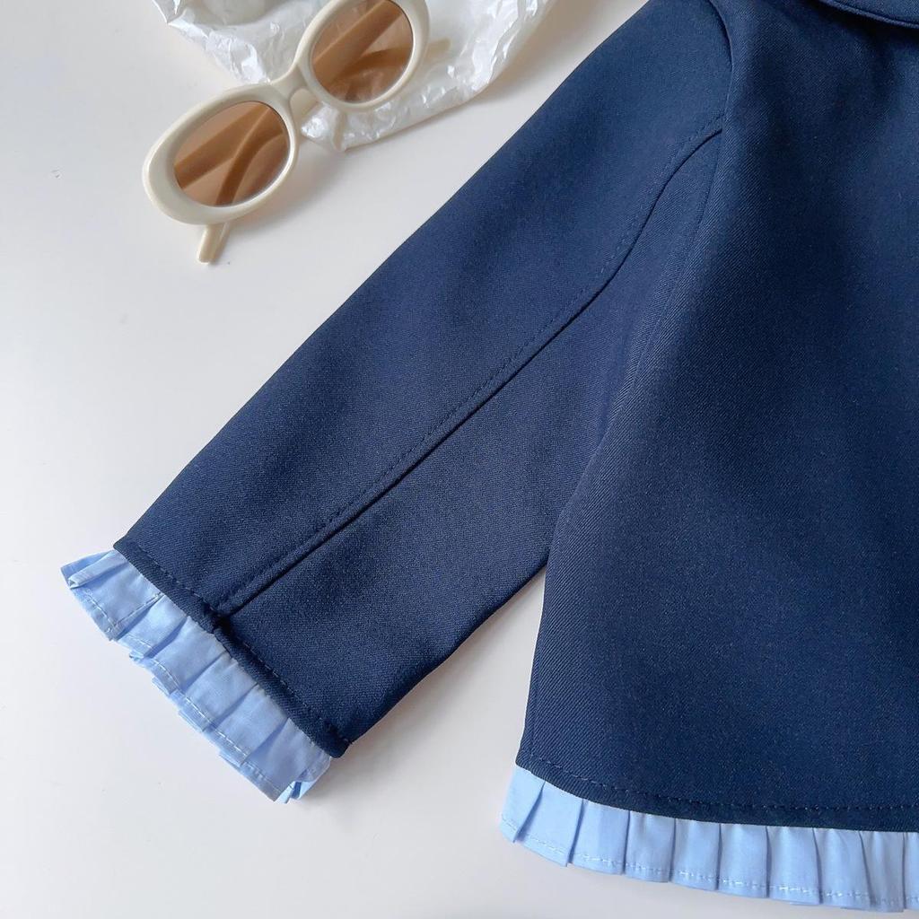 Girls' Rabbit Police Officer Outfit: Stylish Spring/Autumn Coat & Pleated Skirt Set for Baby Girls - Two-Piece (AQB063)
