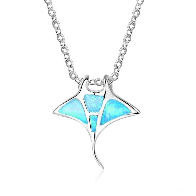 Boho Fashion Flower Pendant Necklace for Women Girl Charm Blue Imitation Opal Necklace Trendy Wedding Party Jewelry