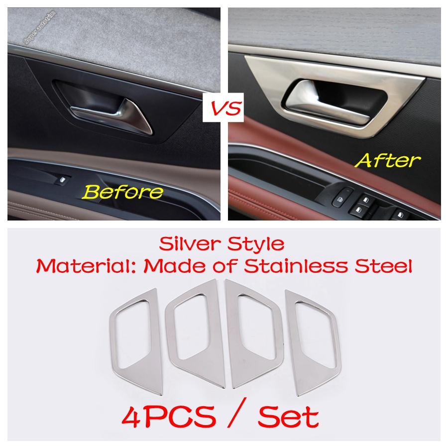 Car Inner Door Handle Bowl Frame Cover Trim Fit For Peugeot 3008 5008 GT 2017 - 2025 ABS / Stainless Steel Accessories Interior