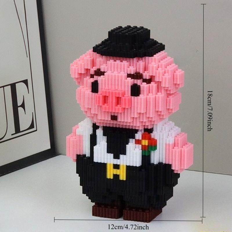 Couple Pink Pig Wedding Dress Building Blocks Toy DIY Gift Small Particle Puzzle Building Blocks 6-12 Year Old Children's Toys