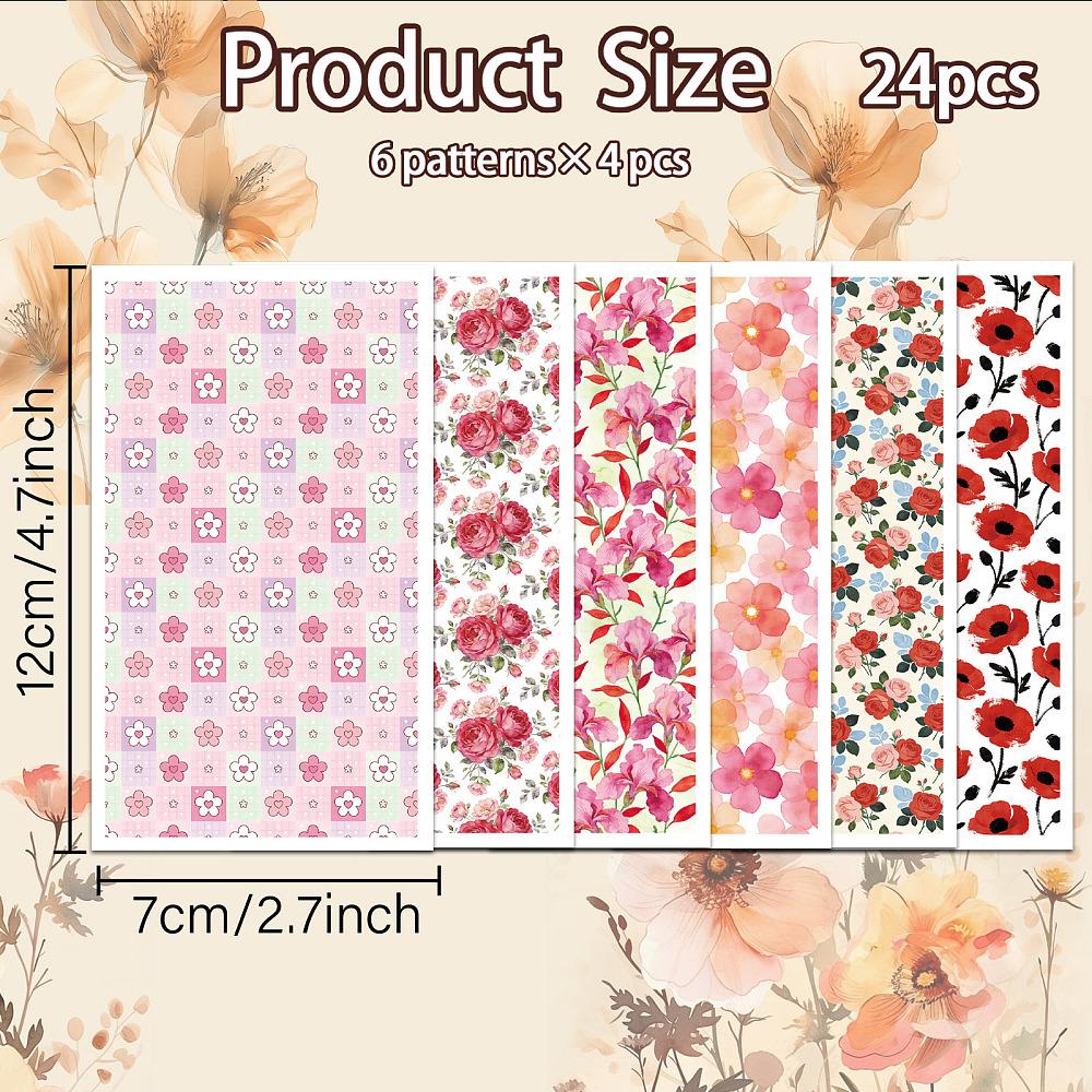 24 Sheets 6 Styles Ceramics Clay Water Transfer Paper Underglaze Transfer Decals for DIY Earrings Pendants Hair Clip Flower 12x7cm 4 sheets/style