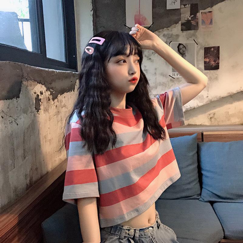 Buy Summer T-shirt Korean Version Loose Rainbow Striped