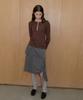 SYMMETRICPERCENT Striped Henley Neck Top / Brown