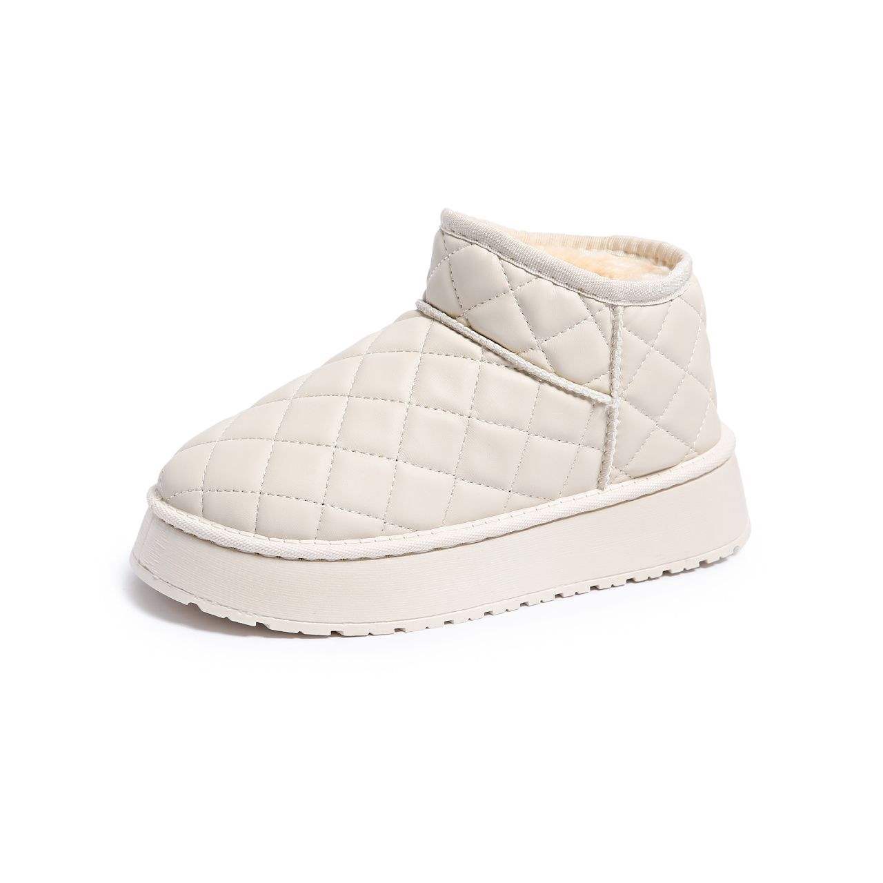 

2025 новые зимние утолщенные трендовые теплые короткие ботинки - легкие нескользящие кожаные водонепроницаемые зимние ботинки женские 41 белый