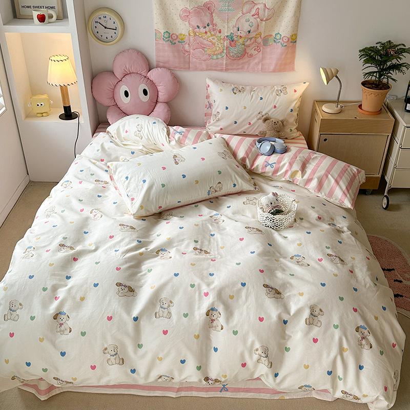 Cotton Four-piece Quilt Cover, Bed Sheet Three-piece Cartoon Girl Heart Bedding