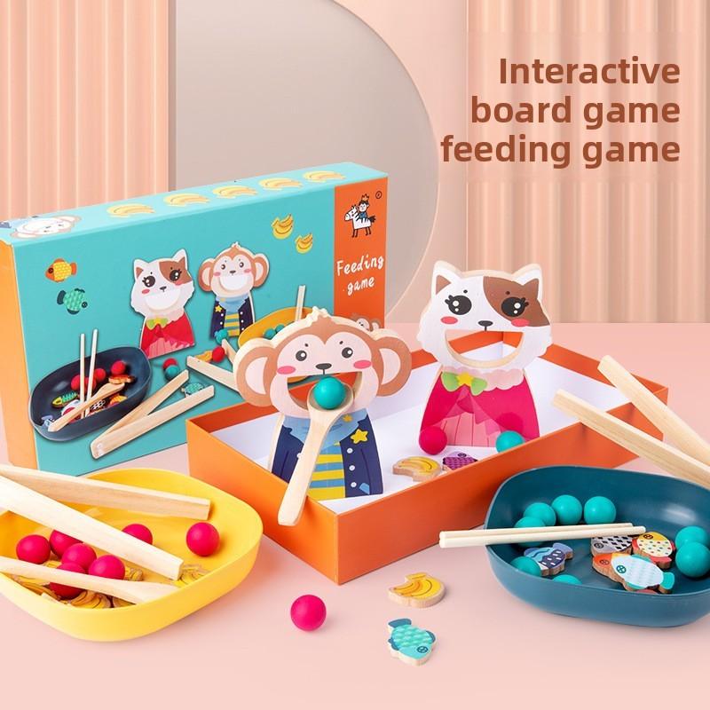 Preschool Feeding Game Toy With Wooden Material Cognitive Skills Interaction