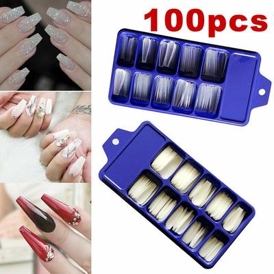 MAYJAM 100pcs False Nail Tips With Box Women Fashion Nail Care French Fake Nails Tool Long Clear&Natural Nail Tips Nails Art DIY
