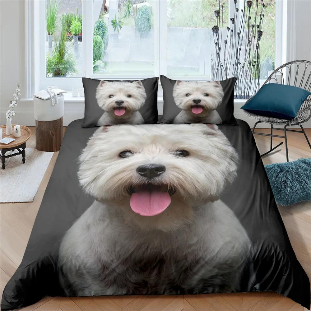 3D Dog King Queen Full Twin Duvet Cover Funny Puppy Bedding Set Teens Adult Kawaii Pet Animal White 2/3pcs Polyester Quilt Cover