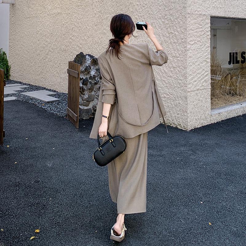 Premium V-Ausschnitt Anzug Rock & Ärmelloses Kleid Set für Damen - Sophistizierter Herbststil