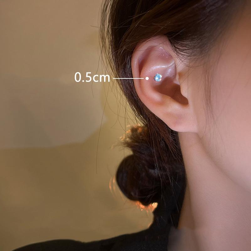 1 Pc Stainless Steel Unisex Women Men Round Crystal Zircon Ear Studs Earrings 4 Prong Tragus Cartilage Piercing Fashion Jewelry