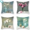 Oil Painting Flowers Vintage Vase Print Decorative Square Cushion Cover Purple Rose Home Polyester Pillowcase 45X45Cm