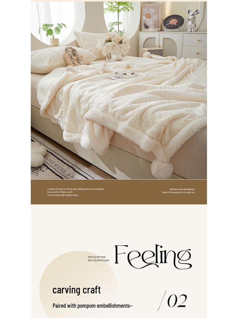 G5Z Coral Fleece Office Nap Blanket - Snow Rabbit Velvet Jacquard Shawl