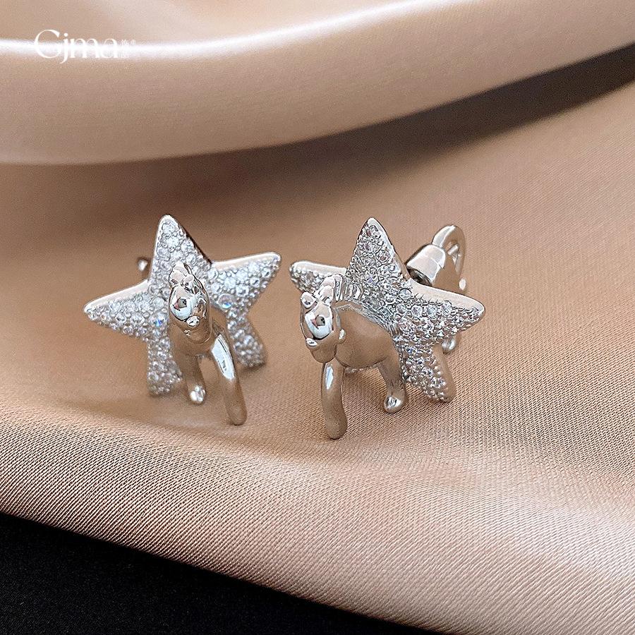 Cold Wind Zircon Stars Pony Stud Earrings Natal Year Fashion Earrings Women