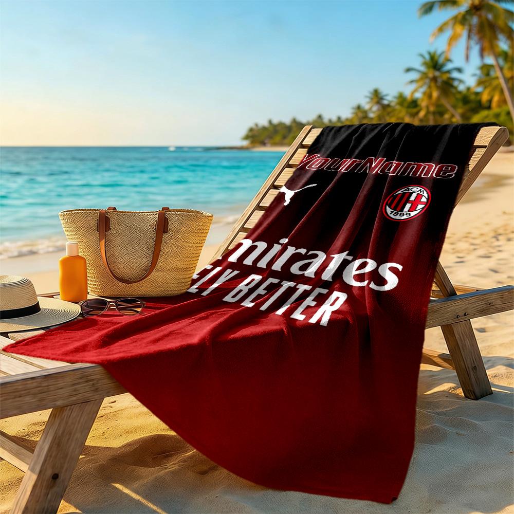 Ac Milan Personalized Text Beach Towel Super Soft Microfiber Quickdry Fabric Suitable for Swimming Gym Camping Yoga Vacation