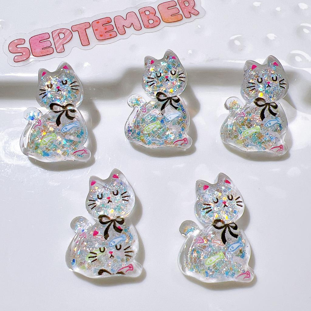 10PCS New Resin Cute Cartoon Shining Cat Series Flat Back Cabochon Home Decor DIY Scrapbook Crafts Jewelry Accessories