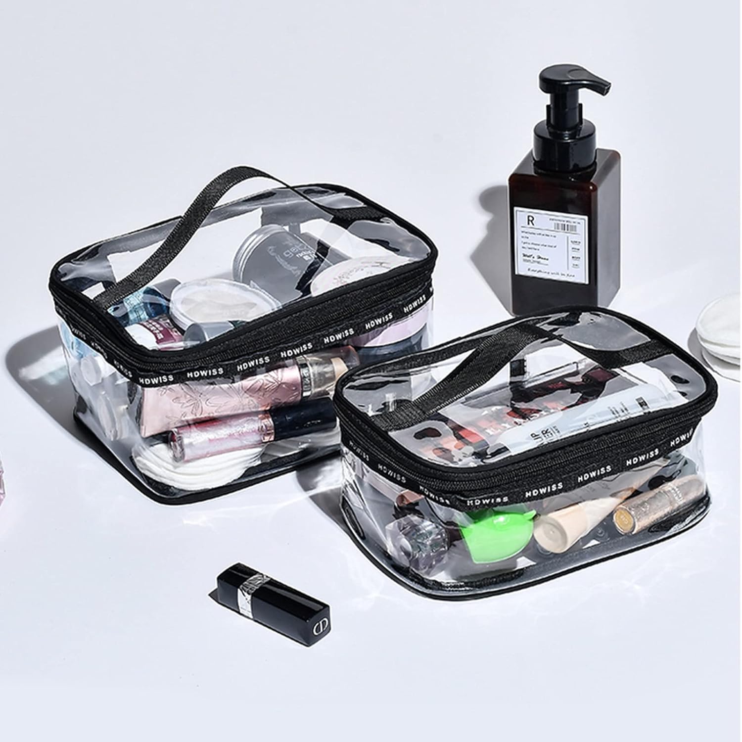 

2 Pack Clear Makeup Bag Travel Storage Bag Portable Transparent Zipper Bathroom Waterproof Toiletry Bag With Handle(1large 1medium)