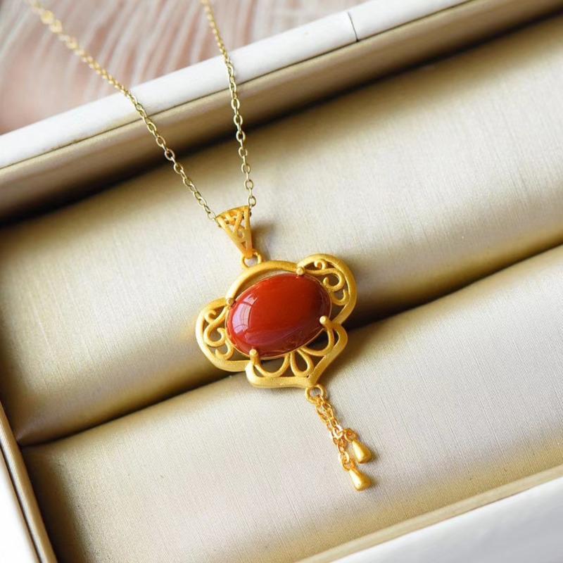  Bella Box Nuevo Estilo Temperamento Cera Roja China Colgante Ahuecado Cadena de Clavícula de Moda para Mujer Charm Cena Fiesta para el día de la Madre