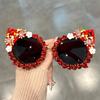 Luxury Rhinestone Flower Sunglasses Cat Eye Gradient Decorative Shades Props For Costume Party Prom