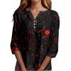 Damesmode Casual Halloween Print V-hals Korte Mouw Decoratieve Knop Driekwart Mouw T-shirt Top