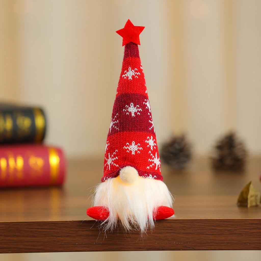 Festive Striped Snowflake Knit Hat with Lights: Star & Doll Ornament