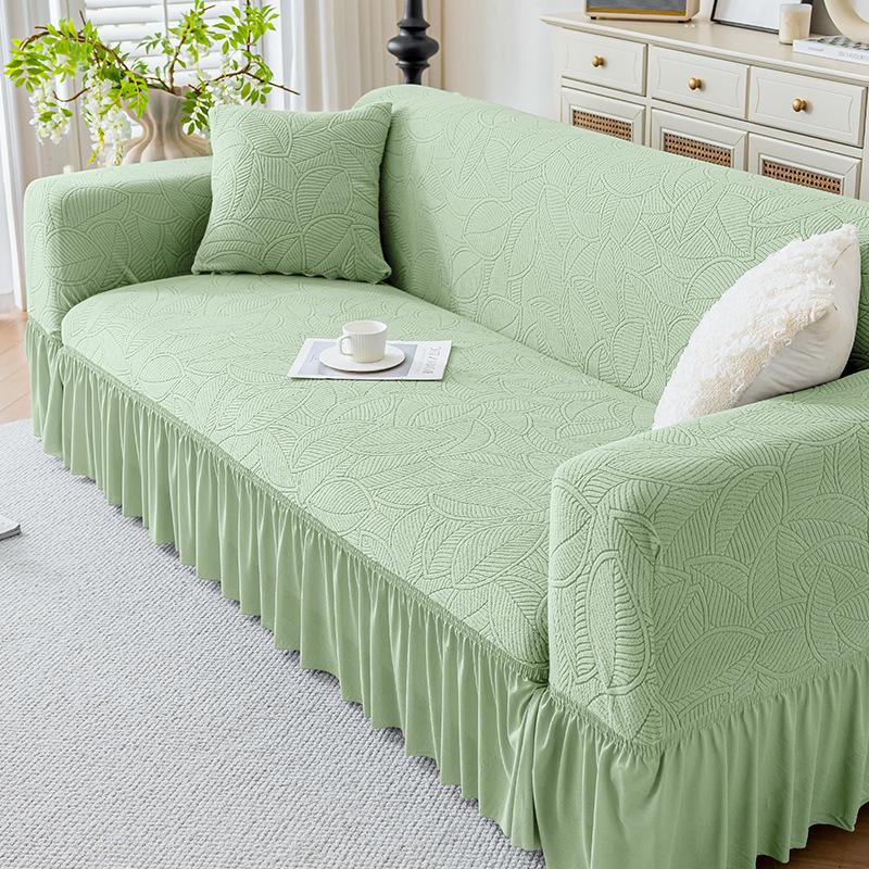 Plush Jacquard Skirted Sofa Cover, Elastic All-Season Fit, Dustproof Cushion Protector