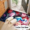 Custom Name Peacock Flowers Romance Rug for Living Room, Game Rooms, Office, Bedroom, Floor Mat Playful Design, Fan Gifts Christmas Decor