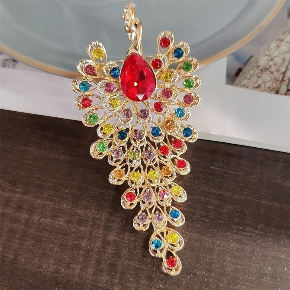 Exquisite Phoenix Brooch Clip Crystal Chest Flower Pin Vintage Peacock Badge Pin  For Suits