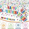 3pcs Birthday Tablecloth, Happy Birthday Decorations Set, Colorful Rainbow Dots Design with Happy Birthday Tablecloth. Waterproof Plastic Table