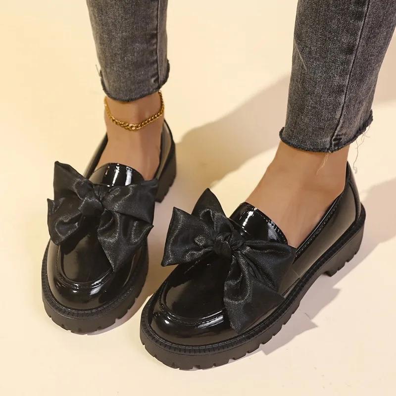 Ladies Shoes 2024 Loafers Women's High Heels Classics Office & Career Pumps Women Bow Tie Round Toe Med Heel Slip On Shoes Women