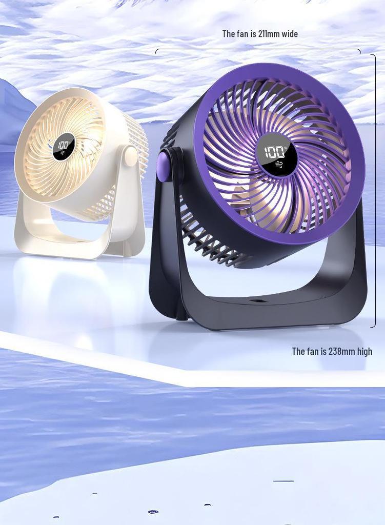 Compact Digital Display Wall-Mounted Desktop Fan with Light for Home, Dorm, or Office