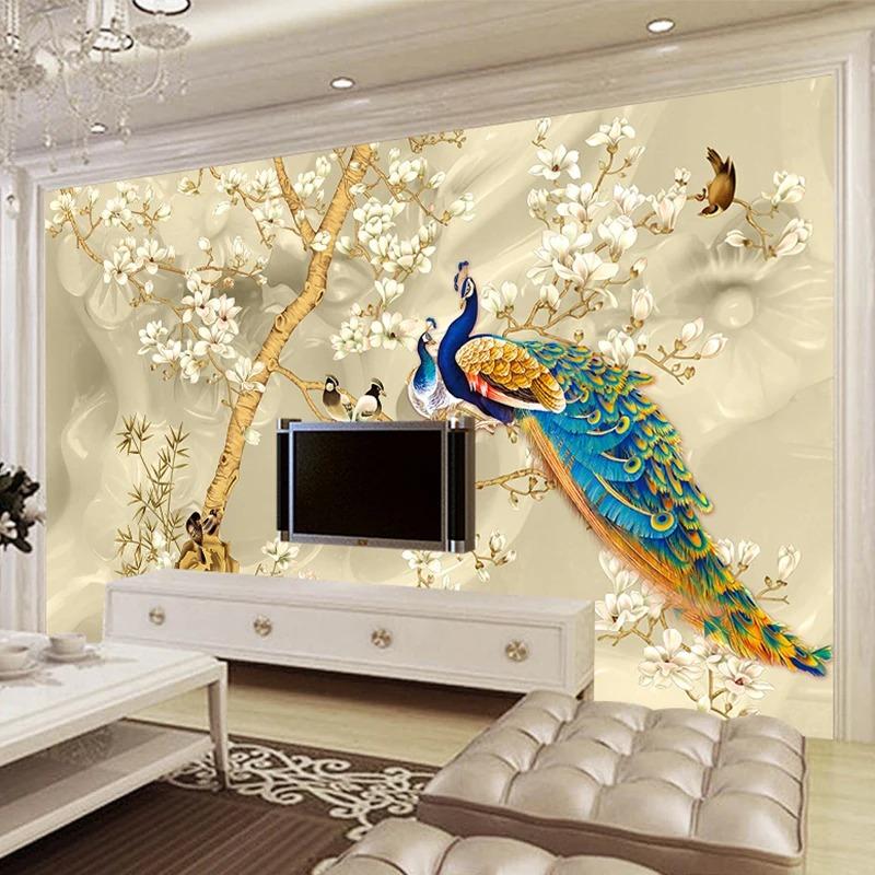 3d Stereo Magnolia Flowers Wallpaper Peacock Wall Mural Living Room Tv Sofa Background Wall Papers For Walls 3d